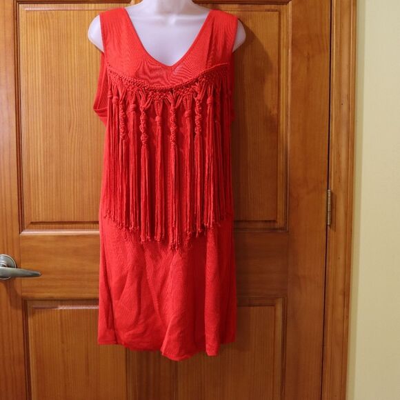 Marina Spadafora Red Fringe Mini Dress Large High Fashion Italy Statement - Picture 10 of 12